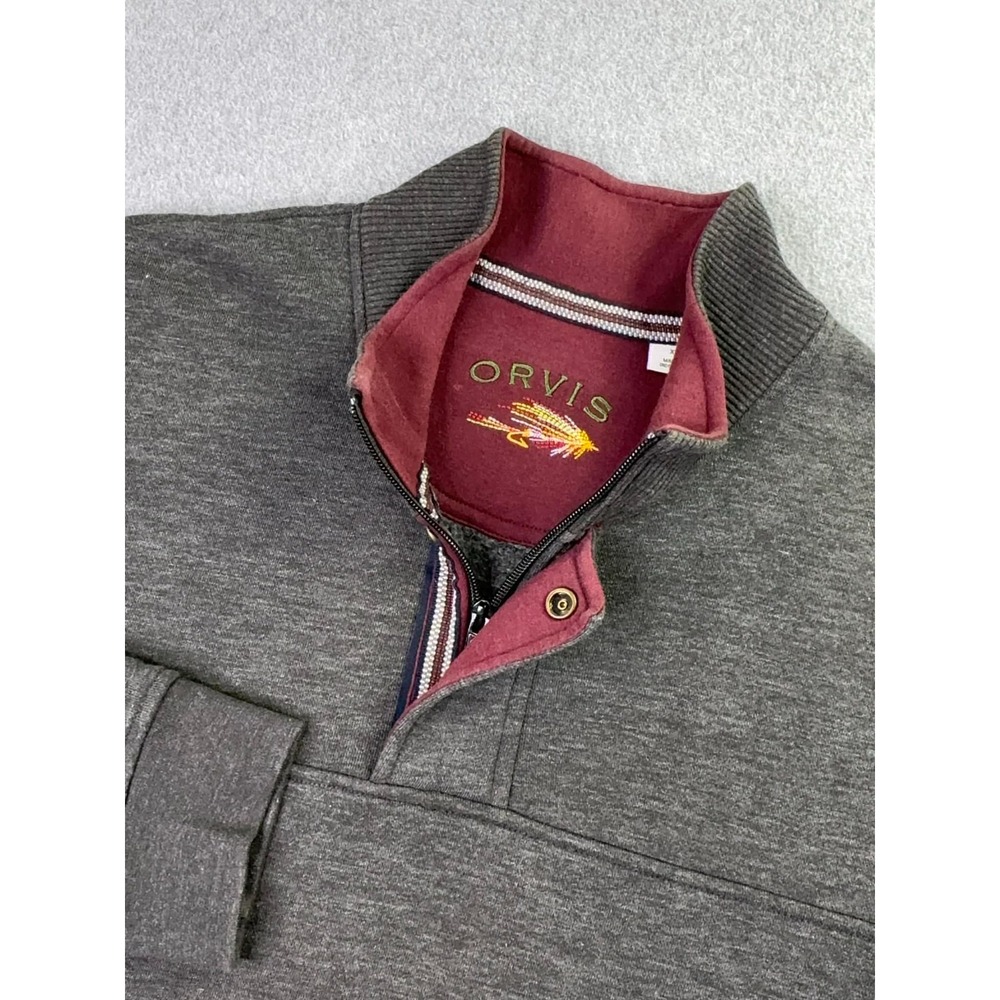 Orvis Sweater 1/4 Zip Pullover Mens‎ XL Gray Long Sleeve Fleece Outdoor Hike